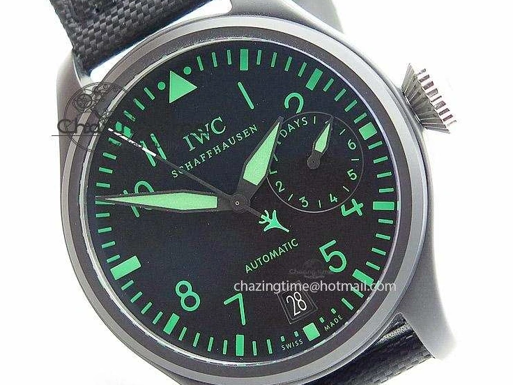 MIROTIME 0510 Durable Big Pilot 5019 Ceramic Case Black Dial Green Markers Asian 23J 7396